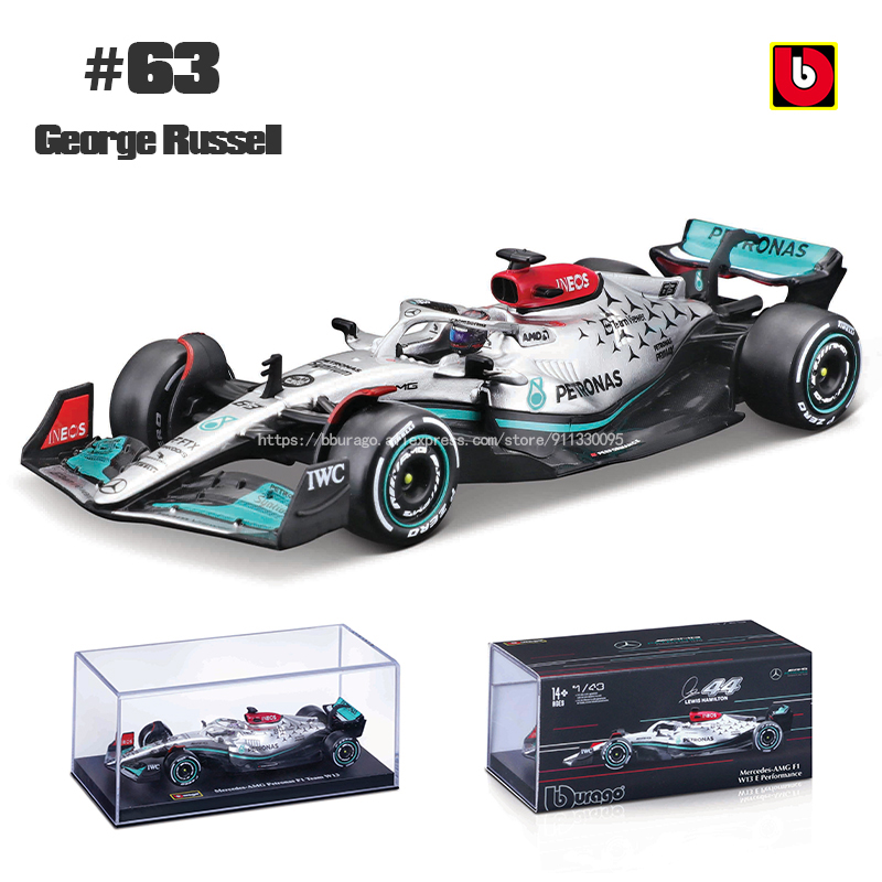 Bburago 1:43 2022 F1 Mercedes-AMG W13 #44 Hamilton #63 Russell The