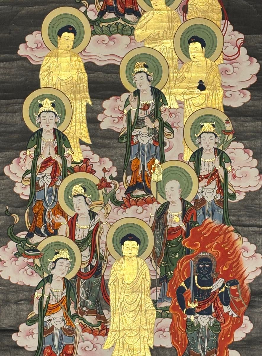 極彩色木版画 十三仏」江戸時代 1枚|仏教美術 仏画 木版刷り 和本