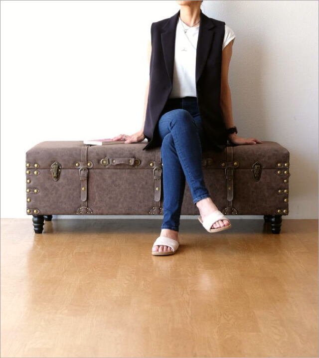 ベンチ 収納付 ソファ スツール おしゃれ トランクベンチ ヴィンテージ