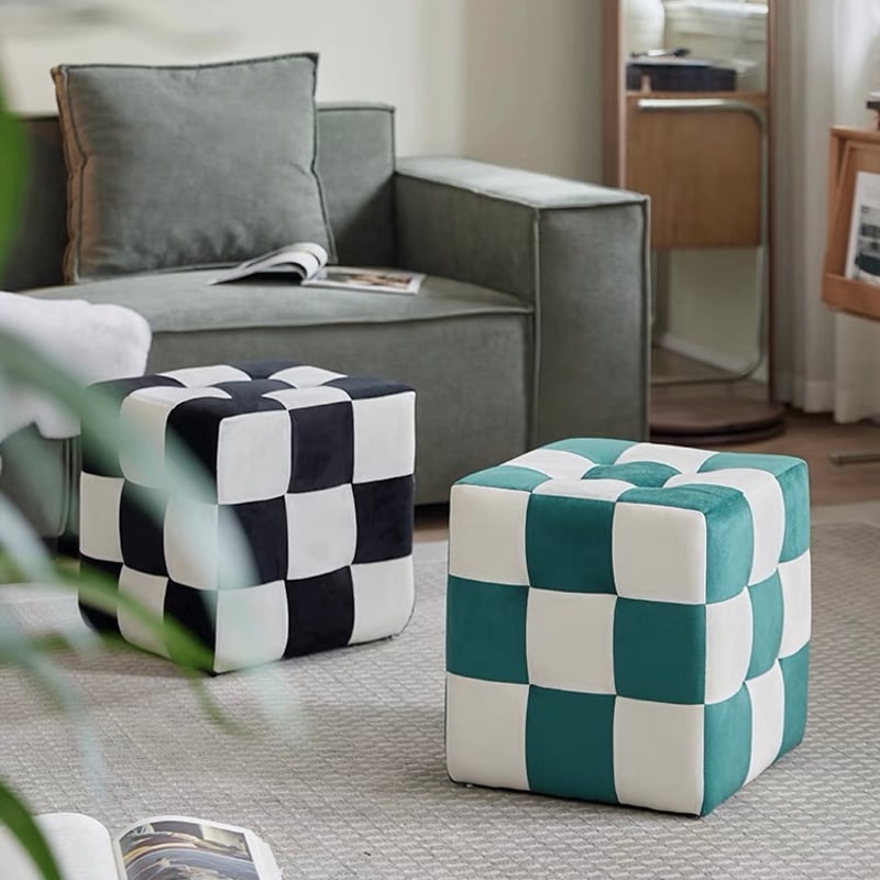 キューブ型 チェッカー柄 スツール 全3色 オットマン 市松模様 | 70PARK